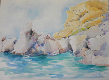 Pittura intitolato "rocce e mare a Favi…" da Enza Pipitone, Opera d'arte originale, Acquarello