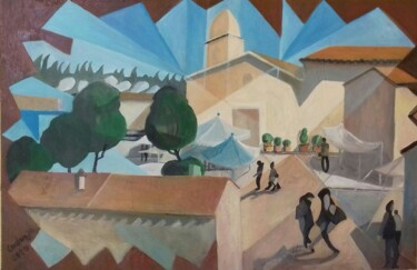 Pintura intitulada "Il Borgo" por Enzo Cadeddu (Cadenzo), Obras de arte originais, Óleo Montado em Painel de madeira
