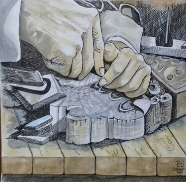 Peinture intitulée "mani d'Artista" par Enzo Cadeddu (Cadenzo), Œuvre d'art originale, Aquarelle Monté sur Carton