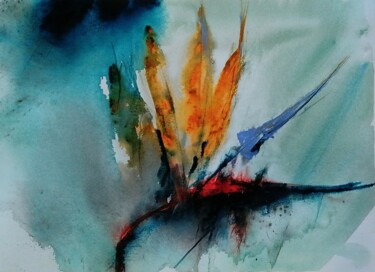 Peinture intitulée "birdie flower" par Enzo Canale Cohe, Œuvre d'art originale, Aquarelle