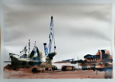 Картина под названием "Puerto de Montevideo" - Enzo Canale Cohe, Подлинное произведение искусства, Акварель