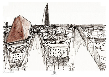 Dessin intitulée "Paris post Boullée" par Enzo Ceglie, Œuvre d'art originale, Aquarelle