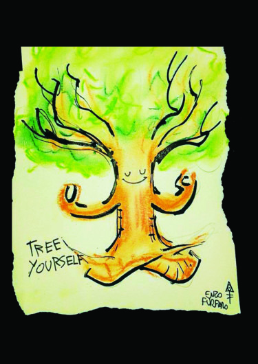 Drawing titled "tree-yourself" by Enzo Furfaro, Original Artwork, Conté