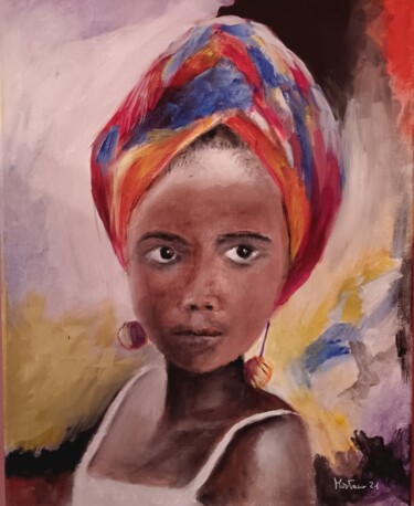 Painting titled "Bimba con turbante" by Enzo Martano, Original Artwork, Oil