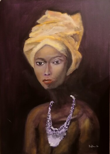 Painting titled "Donna con turbante" by Enzo Martano, Original Artwork, Oil