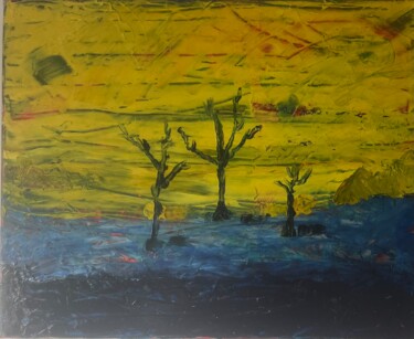 Schilderij getiteld "3 arbres" door Enzo D'Alfonso, Origineel Kunstwerk, Olie Gemonteerd op Frame voor houten brancard