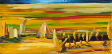 Peinture intitulée "Abstrakte Landschaft" par Eckhard Pawlowski, Œuvre d'art originale, Tempera