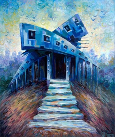 Painting titled "Stone Temple of bows" by Epimitreus, Original Artwork, Oil