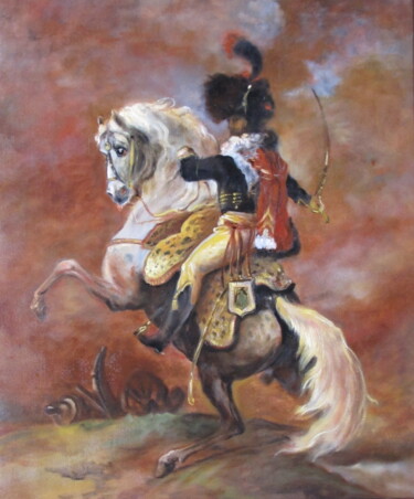 Peinture intitulée "Hussard de Géricault" par Christian    Eprinchard, Œuvre d'art originale, Huile