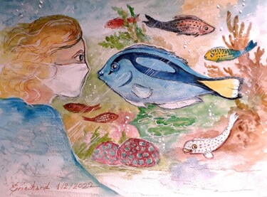 Peinture intitulée "Visite Aquarium 2022" par Christian    Eprinchard, Œuvre d'art originale, Aquarelle