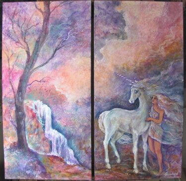 Peinture intitulée "Cascade à la Licorne" par Christian    Eprinchard, Œuvre d'art originale, Laque