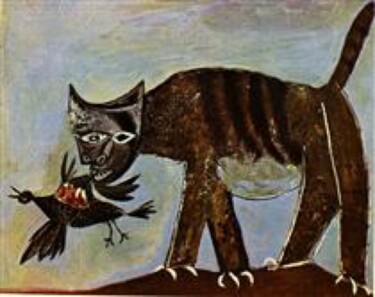 Schilderij getiteld "Cat" door Equal Page, Origineel Kunstwerk, Olie