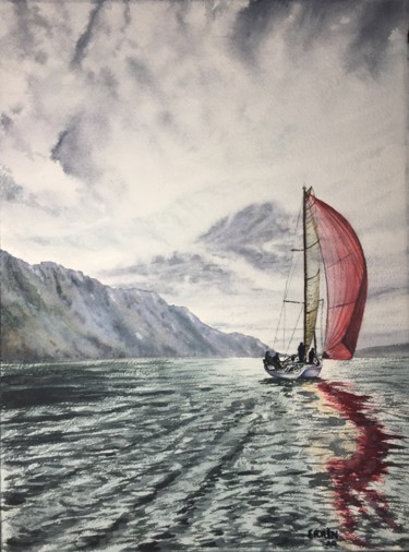 Sailing to far aways. Peinture intitulée "Sailing to far away…" par Erkin Yılmaz, Œuvre d'art originale, Aquarelle