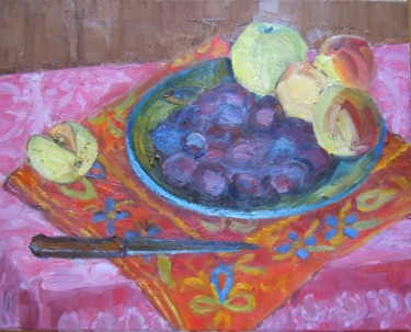 Картина под названием "Натюрморт с яблокам…" - Vera Emelyanova, Подлинное произведение искусства, Масло