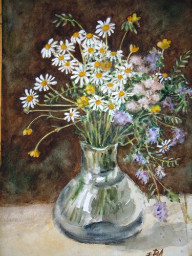 Картина под названием "Букет полевых цвето…" - Vera Emelyanova, Подлинное произведение искусства, Акварель