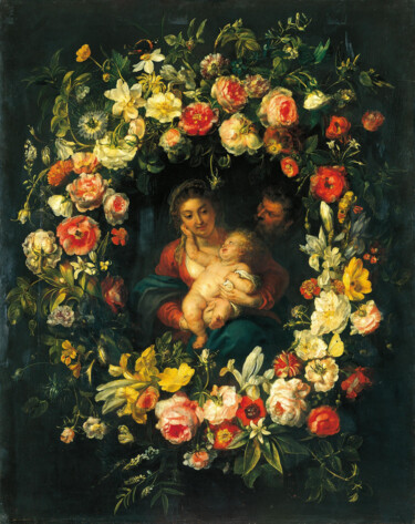 Pittura intitolato "Sainte Famille dans…" da Érasme Quellin Le Jeune, Opera d'arte originale, Olio