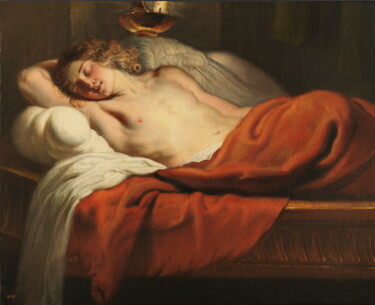 Pintura titulada "L'Amour endormi" por Érasme Quellin Le Jeune, Obra de arte original, Oleo