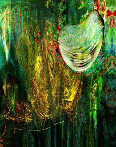 Digital Arts titled "Masque vert lévitant" by Eric Vincent, Original Artwork, 2D Digital Work