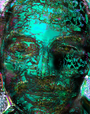 Arts numériques intitulée "Pays-visage bleu" par Eric Vincent, Œuvre d'art originale, Peinture numérique