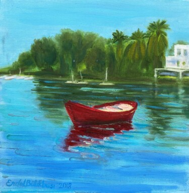 Painting titled "Red Boat" by Erdal Bölükbaşı, Original Artwork, Oil