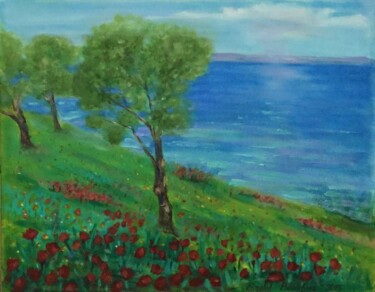 Painting titled "Ohrid Lake" by Erdal Bölükbaşı, Original Artwork, Oil