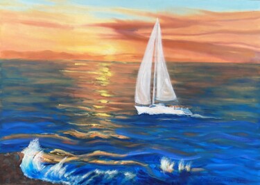 Pintura intitulada "Sunset at Gümüşlük" por Erdal Bölükbaşı, Obras de arte originais, Óleo