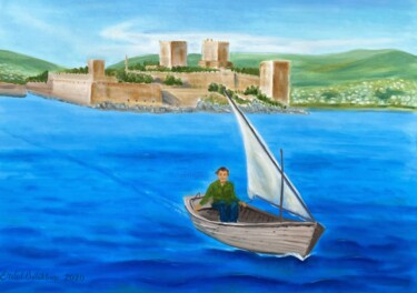 Schilderij getiteld "Halikarnas Balıkçısı" door Erdal Bölükbaşı, Origineel Kunstwerk, Olie