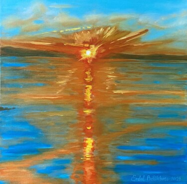 Painting titled "Sunset at Aegean Sea" by Erdal Bölükbaşı, Original Artwork, Oil