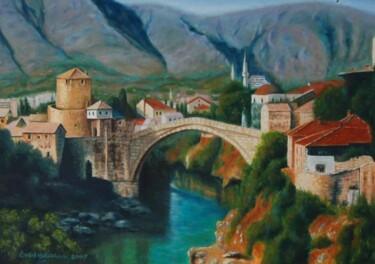 Painting titled "Mostar Köprüsü ( Mo…" by Erdal Bölükbaşı, Original Artwork, Oil