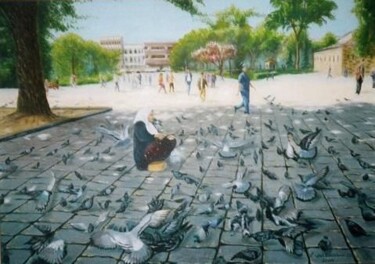 Painting titled "Beyazıt Meydanında…" by Erdal Bölükbaşı, Original Artwork, Oil
