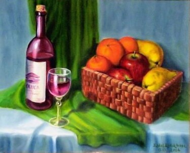 Peinture intitulée "Şaraplı meyve sepeti" par Erdal Bölükbaşı, Œuvre d'art originale, Huile