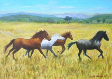 Peinture intitulée "Ovada Atlar (Horses…" par Erdal Bölükbaşı, Œuvre d'art originale, Huile