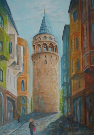 Painting titled "Galata Kulesi (Gala…" by Erdal Bölükbaşı, Original Artwork, Oil