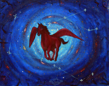 Pittura intitolato "Winged Horse" da Erdal Bölükbaşı, Opera d'arte originale, Acrilico