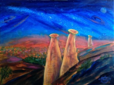 Painting titled "Milky Way Over Capp…" by Erdal Bölükbaşı, Original Artwork, Oil