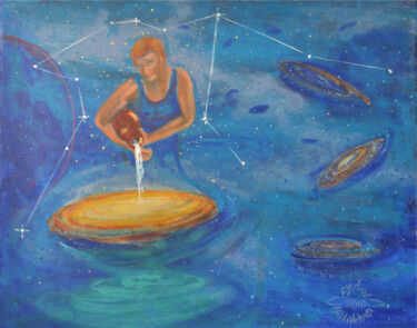 Painting titled "Aquarius Constellat…" by Erdal Bölükbaşı, Original Artwork, Acrylic