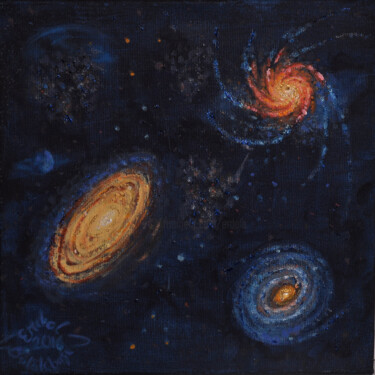 Painting titled "Three Galaxies" by Erdal Bölükbaşı, Original Artwork, Acrylic