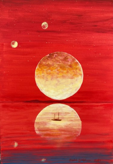 "Ay, Jüpiter ve Venüs" başlıklı Tablo Erdal Bölükbaşı tarafından, Orijinal sanat, Akrilik