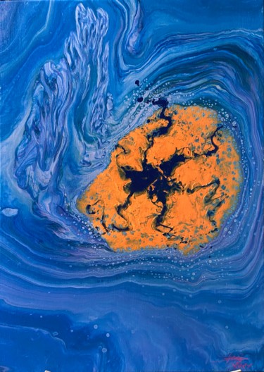 Painting titled "L'île orange" by Éric Denis, Original Artwork, Acrylic