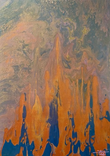 Painting titled "Stalagmites d'or" by Éric Denis, Original Artwork, Acrylic