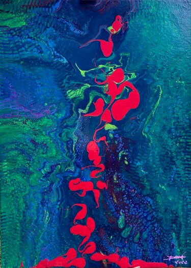 Painting titled "Floraison" by Éric Denis, Original Artwork, Acrylic Mounted on Wood Stretcher frame