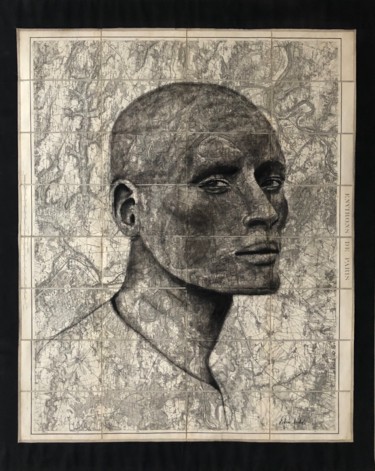 Tekening getiteld "Défiance" door Erdna Andre, Origineel Kunstwerk, Pastel Gemonteerd op Frame voor houten brancard