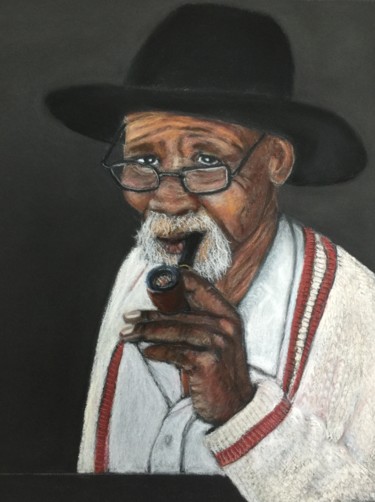 Drawing titled "Grandpa" by Erdna Andre, Original Artwork, Pastel