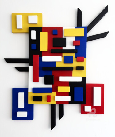 Sculpture titled "Mondrian 3D  - Abst…" by Mimi Eres, Original Artwork, Acrylic