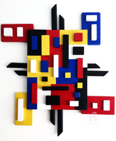 Sculptuur getiteld "Mondrian 3D - wall…" door Mimi Eres, Origineel Kunstwerk, Acryl