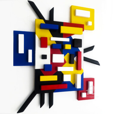 Sculpture titled "Mondrian 3D - n 18" by Mimi Eres, Original Artwork, Wood