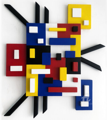 Скульптура под названием "Mondrian 3D" - Mimi Eres, Подлинное произведение искусства, Дерево