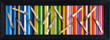Scultura intitolato "3D stripes - Tribut…" da Mimi Eres, Opera d'arte originale, Legno
