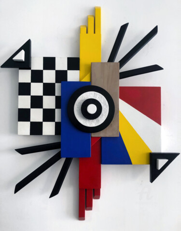 Escultura intitulada "Mondrian 3D 23-05" por Mimi Eres, Obras de arte originais, Madeira