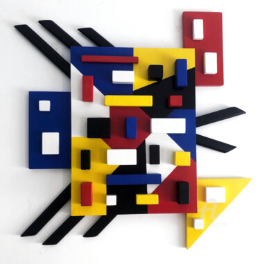 Painting titled "Mondrian 3D 23-07" by Mimi Eres, Original Artwork, Acrylic